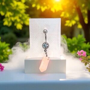Mystical Crystal Gem Stainless Steel 14g Dangle Belly Button Bar Ring